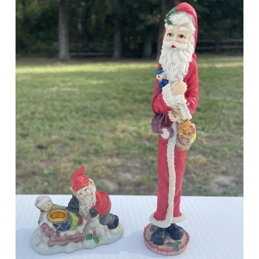 Christmas Santa Figurine Decor Lot Train Gnome Holly Salt Pepper 6 Pc